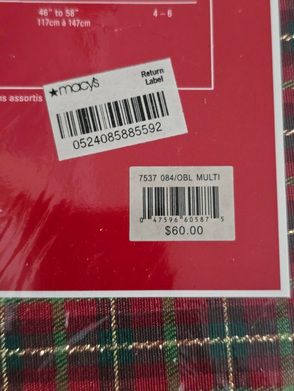 NWT Lenox Holiday Nouveau Joyful Tablecloth 60" X 84" Rectangle Red Green Plaid - Picture 7 of 7